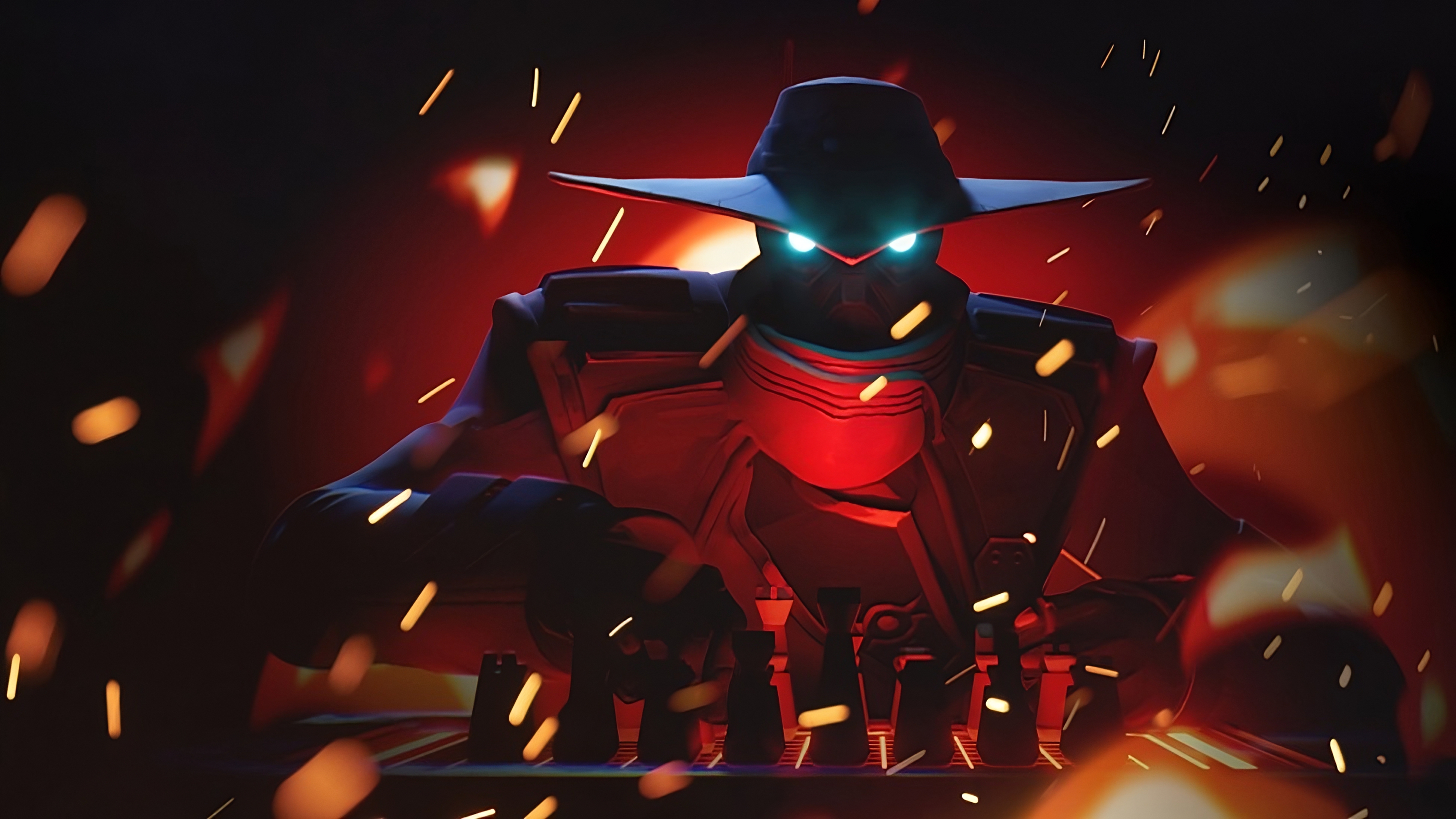 An illustration of Valorant's agent Cypher playing chess